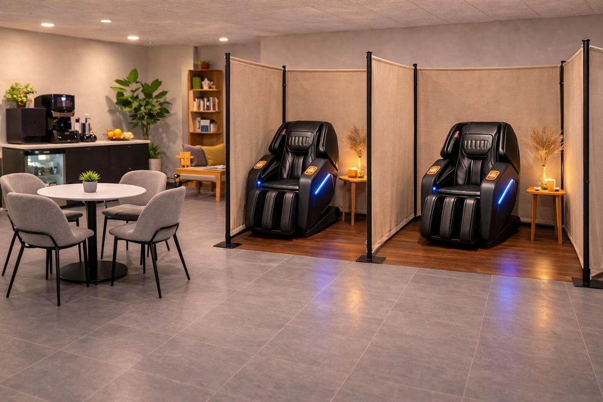 Deux fauteuils massants dans des cabines côte à côte